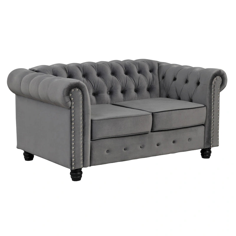 Morden Fort Velvet Chesterfield Loveseat with Button Tufted, Nailhead and Solid Legs for Living Room