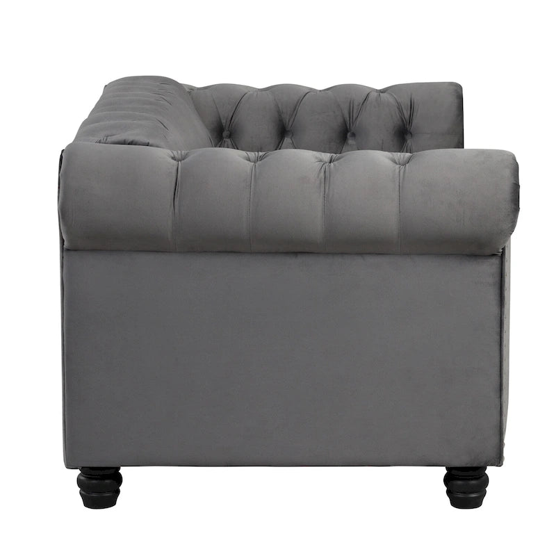 Morden Fort Velvet Chesterfield Loveseat with Button Tufted, Nailhead and Solid Legs for Living Room