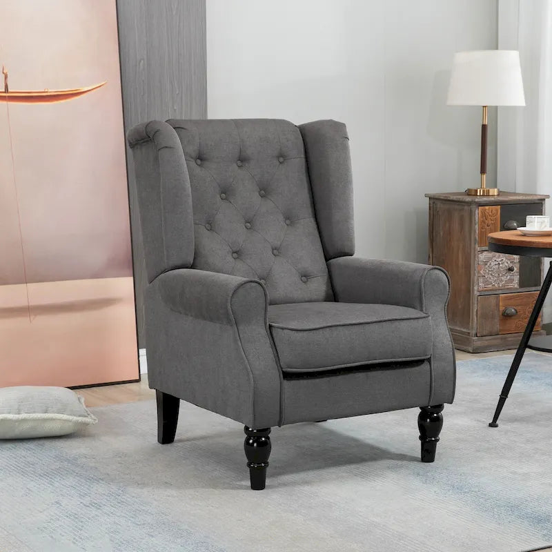 Tufted Wood Leg Accent Chair