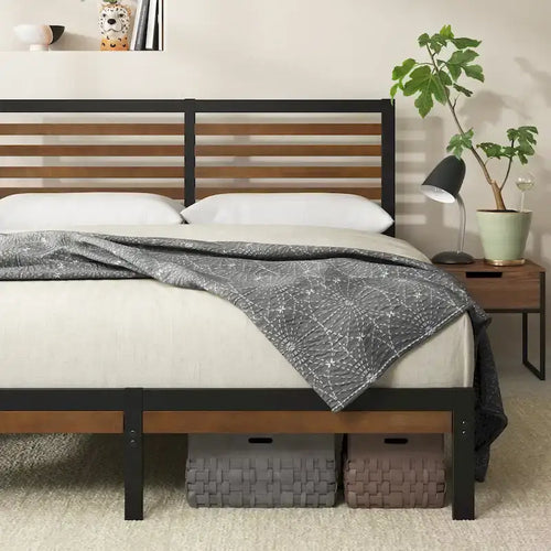 Bamboo and Metal Platform Bed Frame