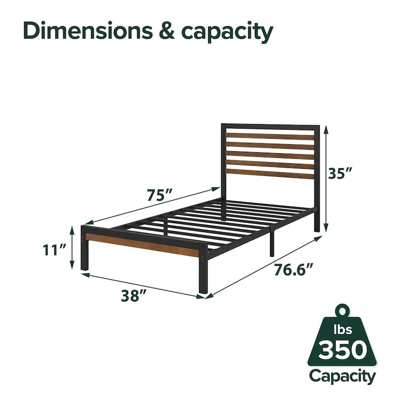 Bamboo and Metal Platform Bed Frame