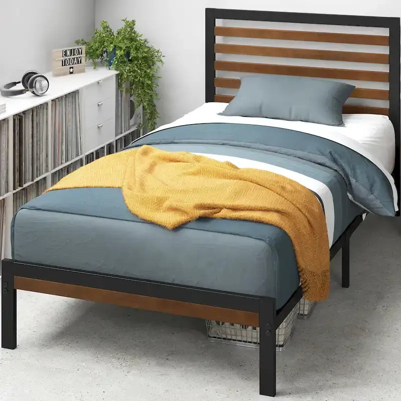 Bamboo and Metal Platform Bed Frame
