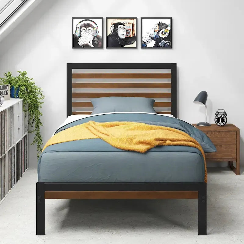 Bamboo and Metal Platform Bed Frame