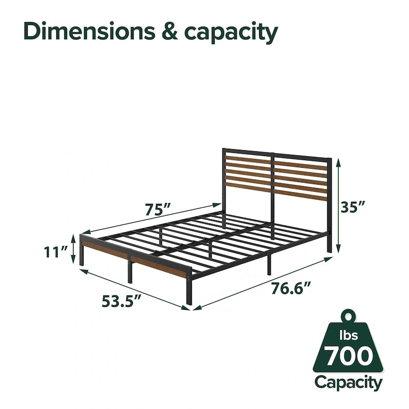 Bamboo and Metal Platform Bed Frame