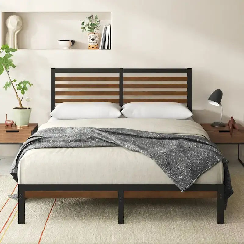 Bamboo and Metal Platform Bed Frame
