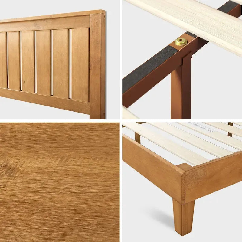 Rustic Pine Deluxe Wood Platform Bed Frame