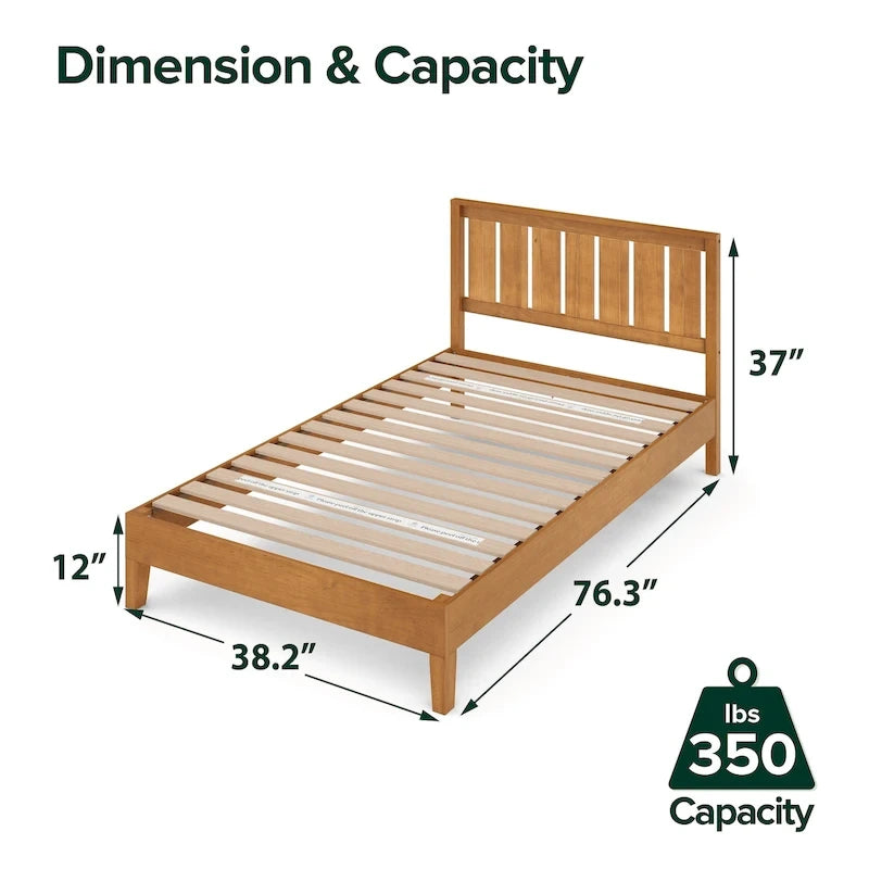 Rustic Pine Deluxe Wood Platform Bed Frame