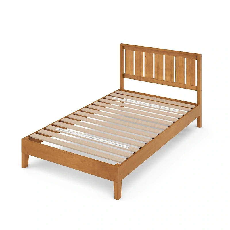 Rustic Pine Deluxe Wood Platform Bed Frame