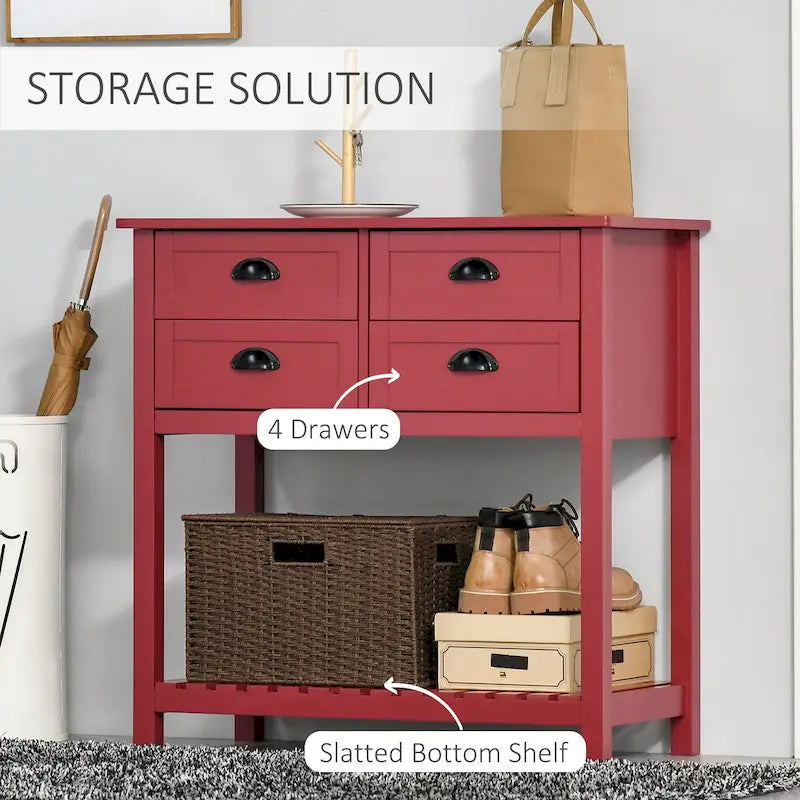 Sideboard Buffet Cabinet with 4 Drawers and Slatted Bottom Shelf