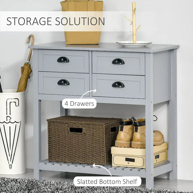 Sideboard Buffet Cabinet with 4 Drawers and Slatted Bottom Shelf