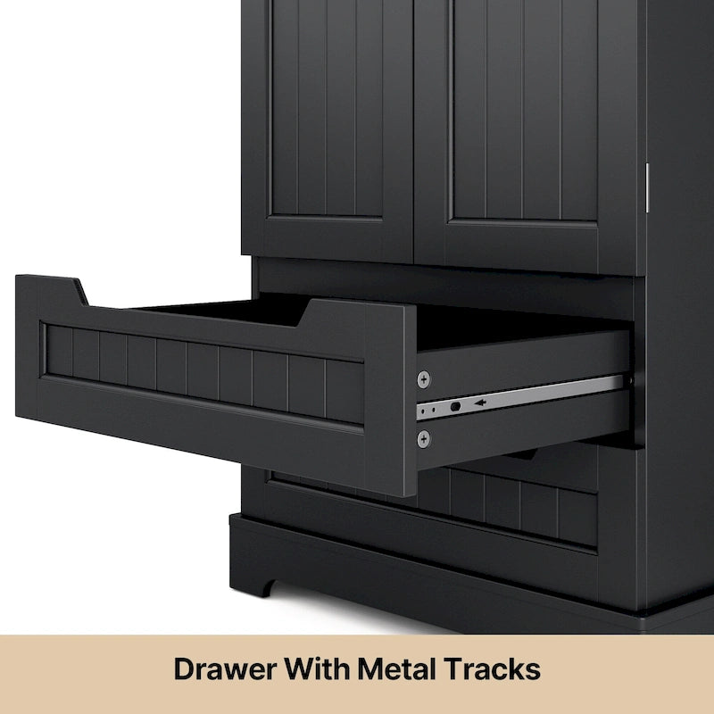 Kitchen Storage Pantry Cabinet, Freestanding Bathroom Storage Cabinet with 2 Doors and Drawers