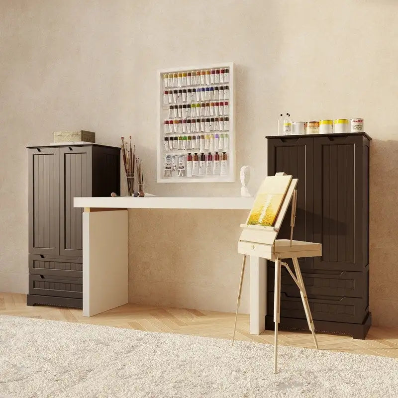 Kitchen Storage Pantry Cabinet, Freestanding Bathroom Storage Cabinet with 2 Doors and Drawers