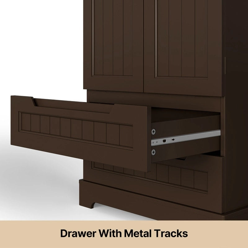 Kitchen Storage Pantry Cabinet, Freestanding Bathroom Storage Cabinet with 2 Doors and Drawers