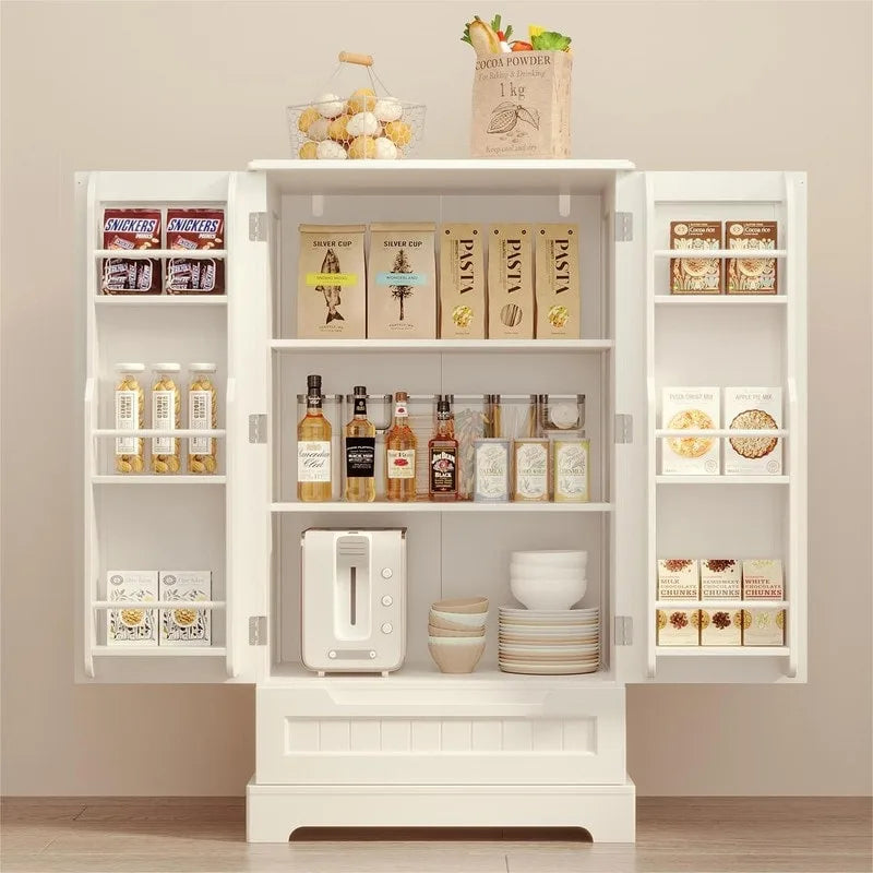 Kitchen Storage Pantry Cabinet, Freestanding Bathroom Storage Cabinet with 2 Doors and Drawers