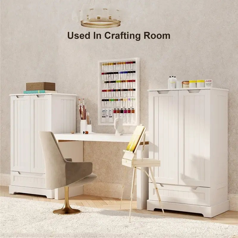 Kitchen Storage Pantry Cabinet, Freestanding Bathroom Storage Cabinet with 2 Doors and Drawers