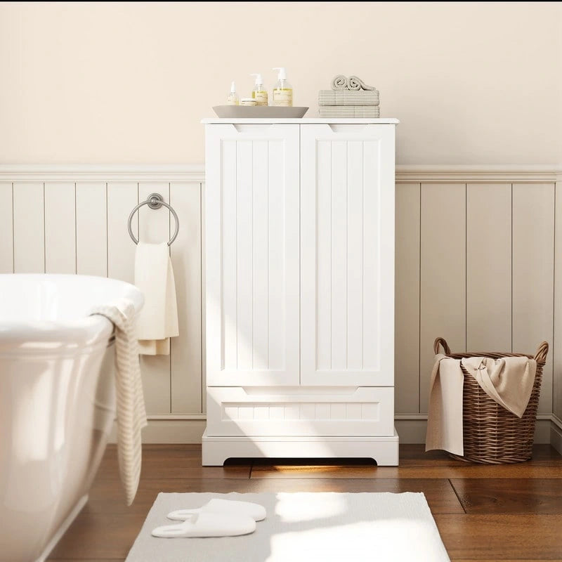 Kitchen Storage Pantry Cabinet, Freestanding Bathroom Storage Cabinet with 2 Doors and Drawers