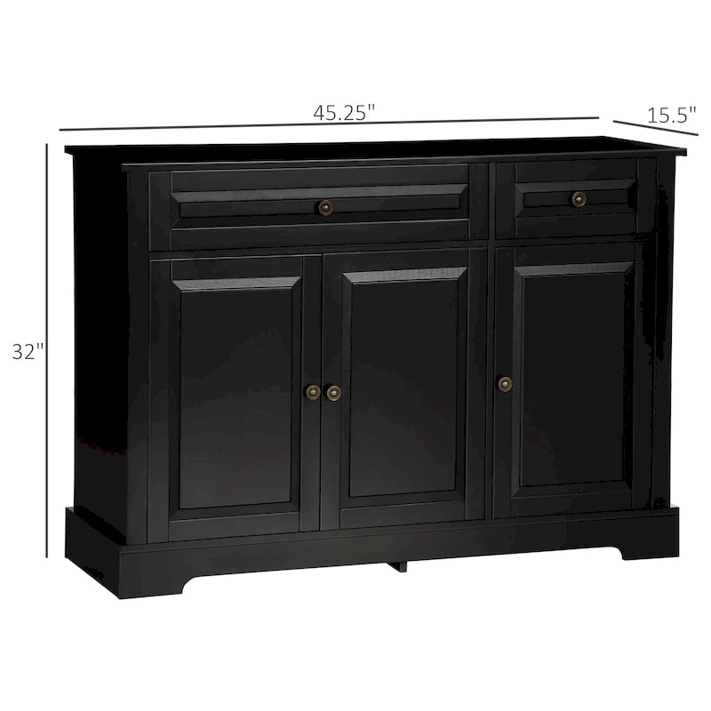 HOMCOM Modern Sideboard Buffet Cabinet with Storage Cupboards, 2 Drawers and Adjustable Shelves, Black
