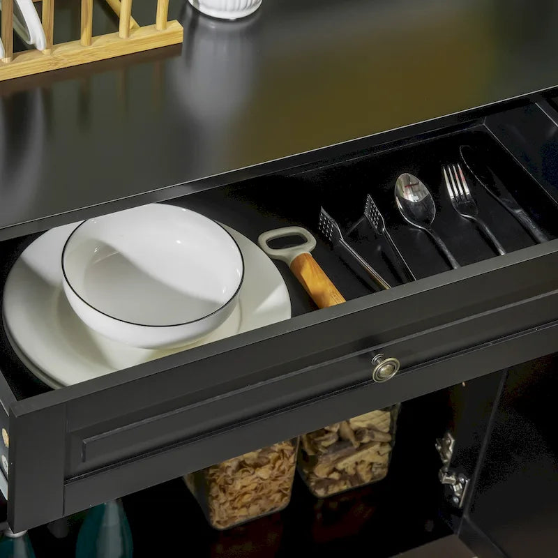 HOMCOM Modern Sideboard Buffet Cabinet with Storage Cupboards, 2 Drawers and Adjustable Shelves, Black