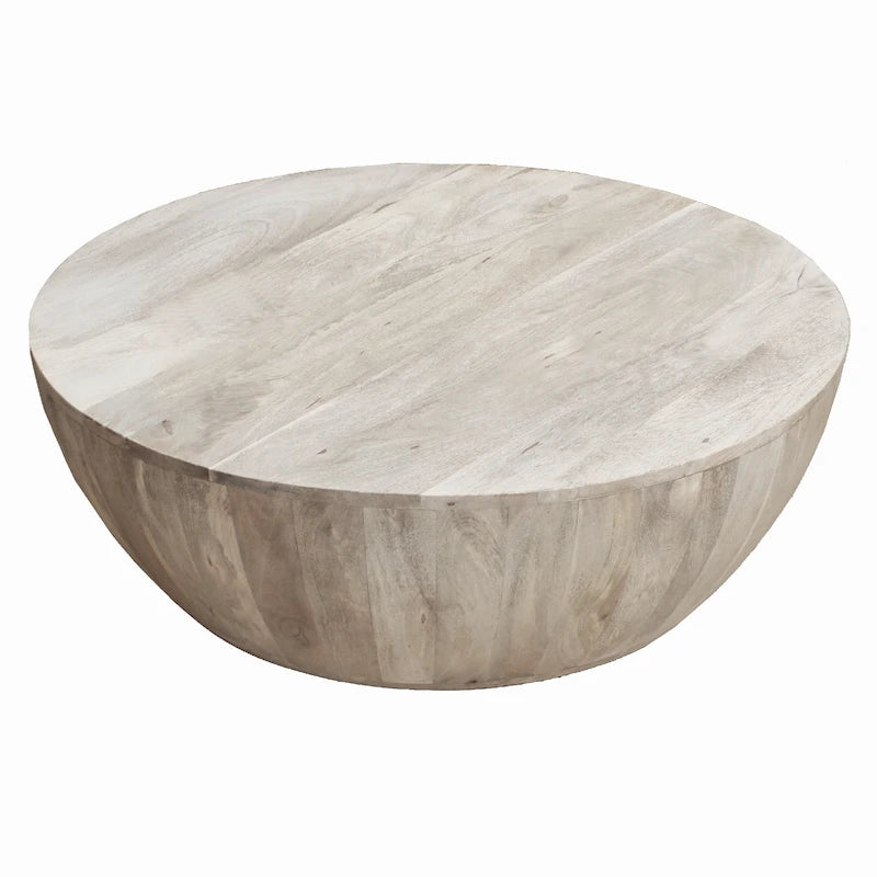Arthur 35.5 Inch Round Mango Wood Coffee Table Subtle Grains