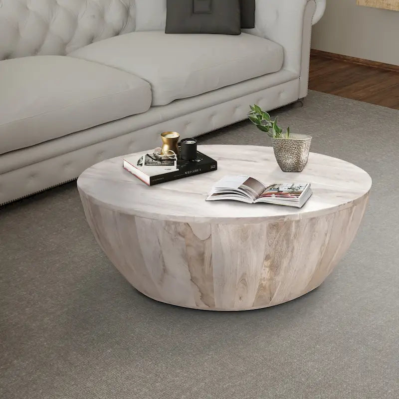 35.5 Inch Round Mango Wood Coffee Table