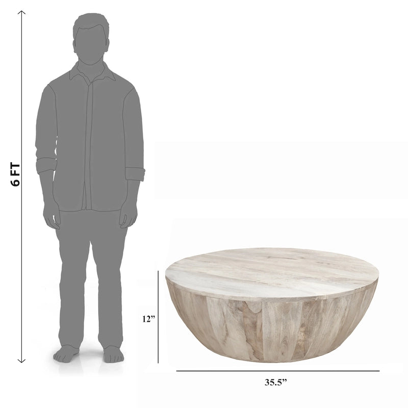 35.5 Inch Round Mango Wood Coffee Table