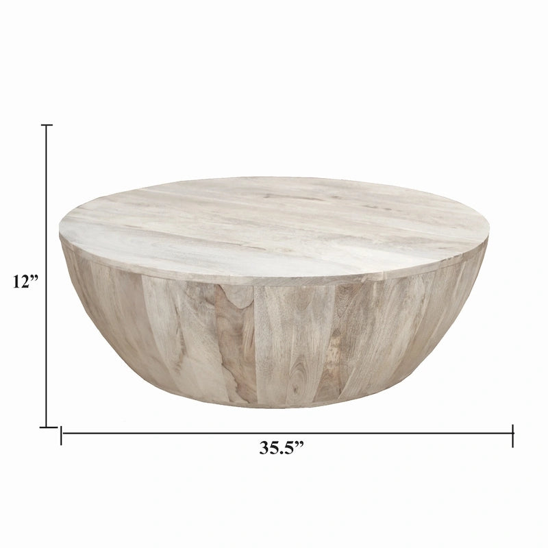 35.5 Inch Round Mango Wood Coffee Table