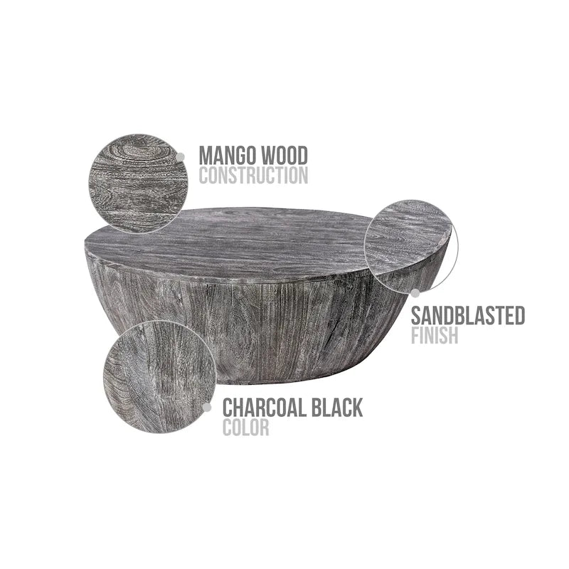 35.5 Inch Round Mango Wood Coffee Table