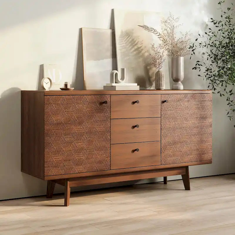 Scandi Sideboard Buffet TV Stand with Drawers and Wooden Legs