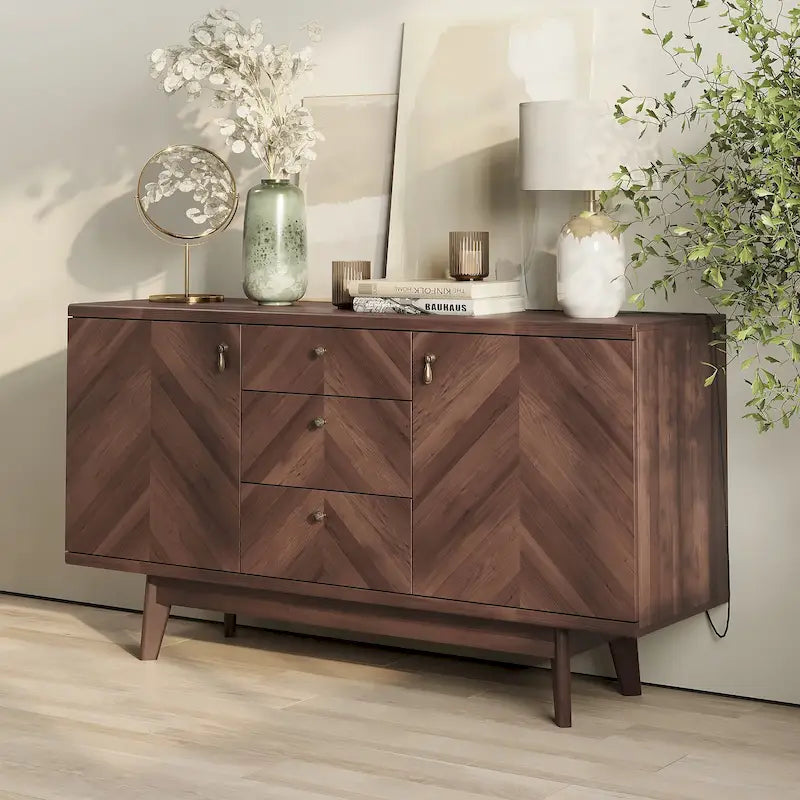 Living Skog Scandi Sideboard Buffet TV Stand with Drawers and Wooden Legs for TV's up to 65-inch TV