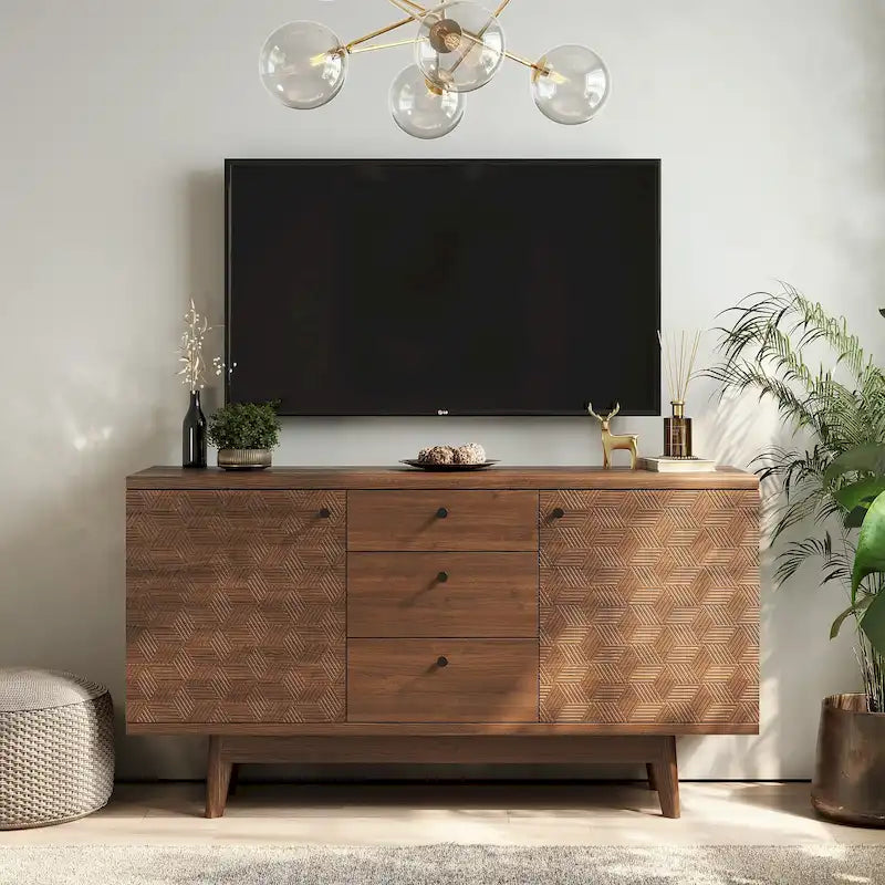Scandi Sideboard Buffet TV Stand with Drawers and Wooden Legs