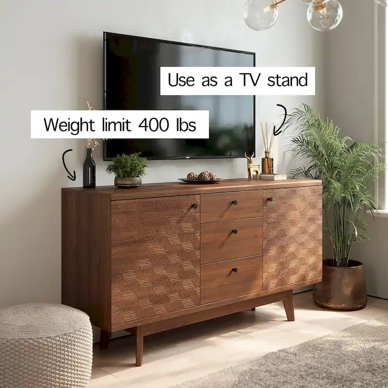 Living Skog Scandi Sideboard Buffet TV Stand with Drawers and Wooden Legs for TV's up to 65-inch TV