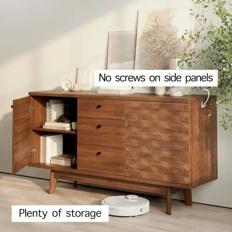 Living Skog Scandi Sideboard Buffet TV Stand with Drawers and Wooden Legs for TV's up to 65-inch TV
