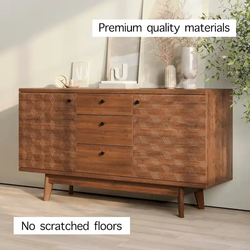 Scandi Sideboard Buffet TV Stand with Drawers and Wooden Legs