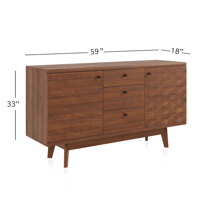 Scandi Sideboard Buffet TV Stand with Drawers and Wooden Legs