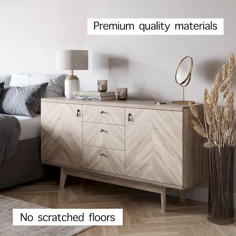 Scandi Sideboard Buffet TV Stand with Drawers and Wooden Legs