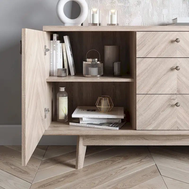 Scandi Sideboard Buffet TV Stand with Drawers and Wooden Legs