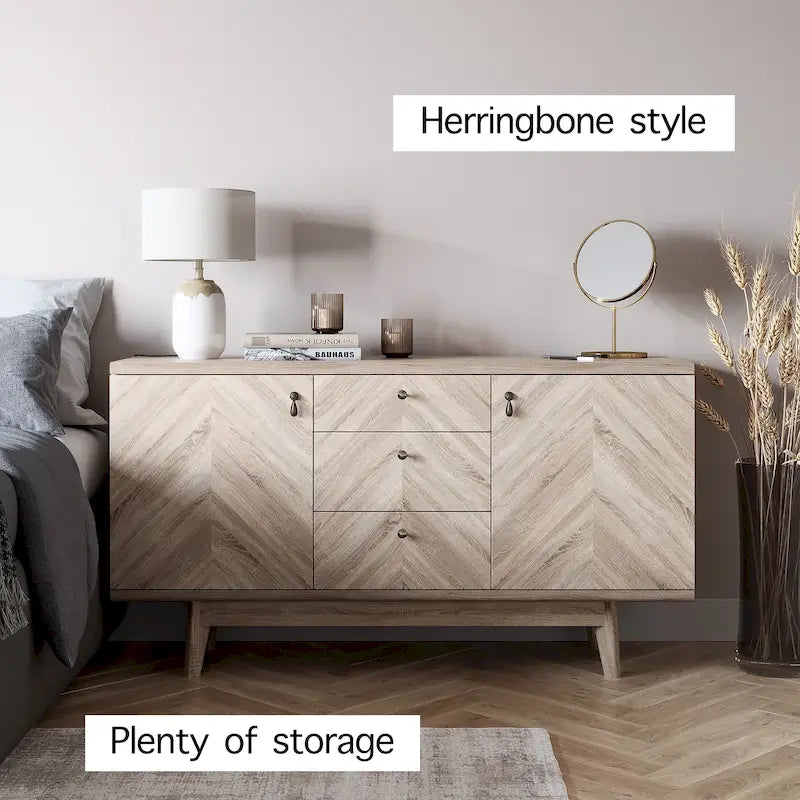 Scandi Sideboard Buffet TV Stand with Drawers and Wooden Legs