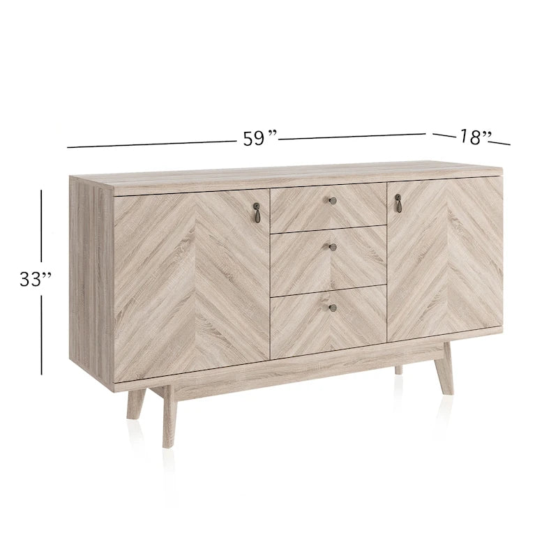 Scandi Sideboard Buffet TV Stand with Drawers and Wooden Legs