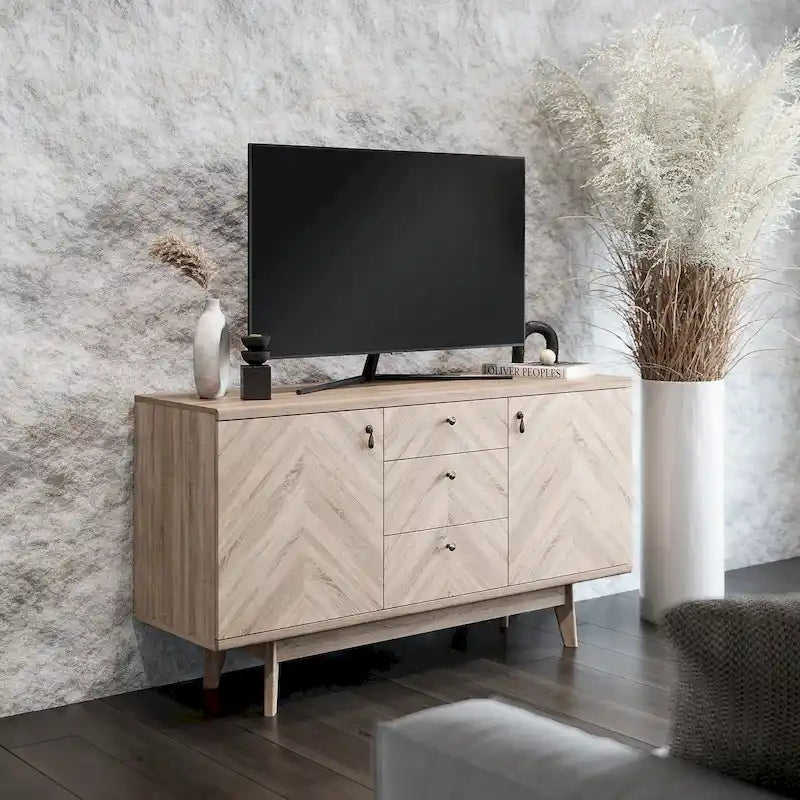 Scandi Sideboard Buffet TV Stand with Drawers and Wooden Legs