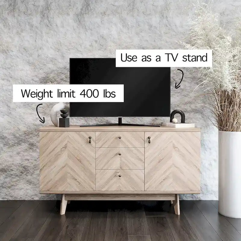 Scandi Sideboard Buffet TV Stand with Drawers and Wooden Legs
