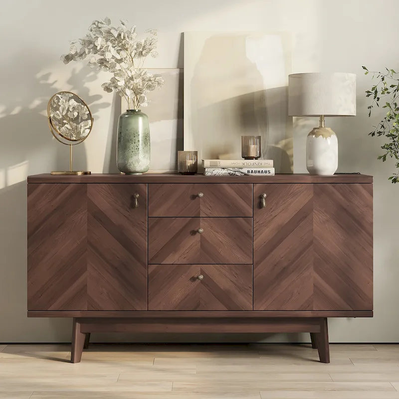 Scandi Sideboard Buffet TV Stand with Drawers and Wooden Legs