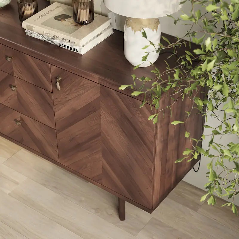 Scandi Sideboard Buffet TV Stand with Drawers and Wooden Legs