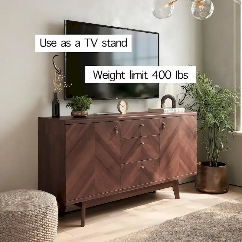 Scandi Sideboard Buffet TV Stand with Drawers and Wooden Legs