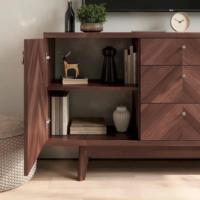 Scandi Sideboard Buffet TV Stand with Drawers and Wooden Legs