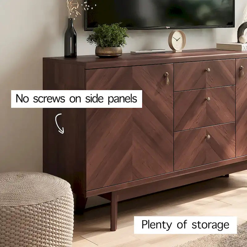 Scandi Sideboard Buffet TV Stand with Drawers and Wooden Legs