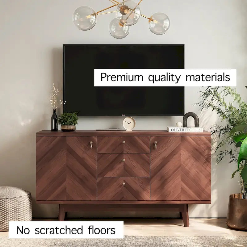 Scandi Sideboard Buffet TV Stand with Drawers and Wooden Legs