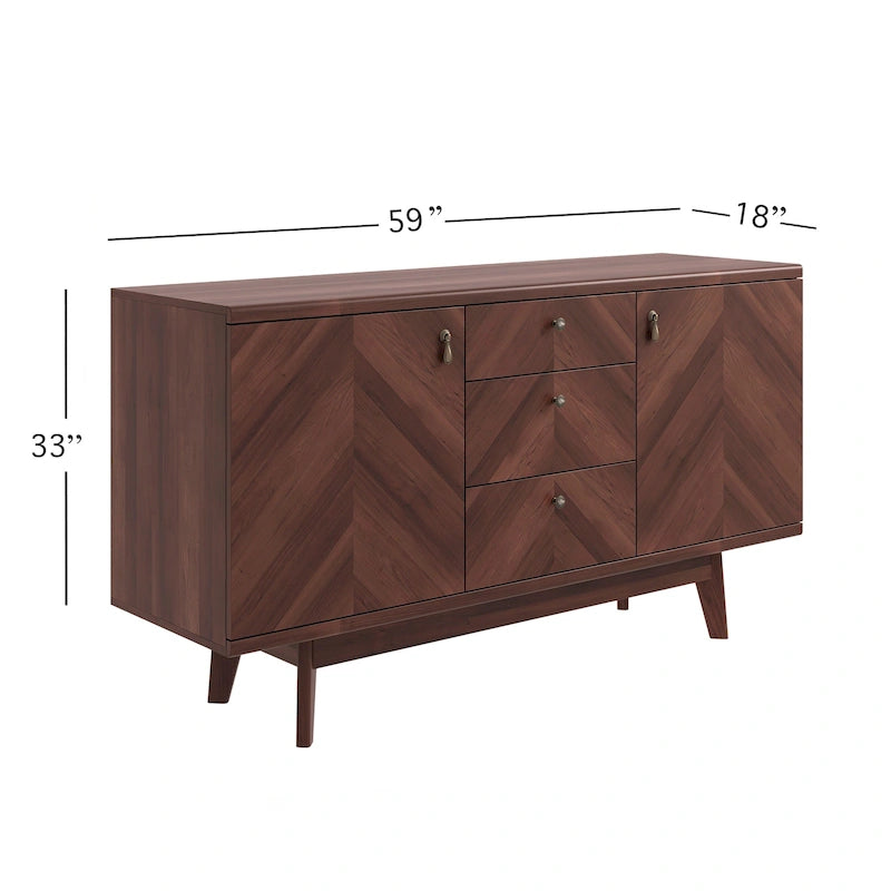 Scandi Sideboard Buffet TV Stand with Drawers and Wooden Legs