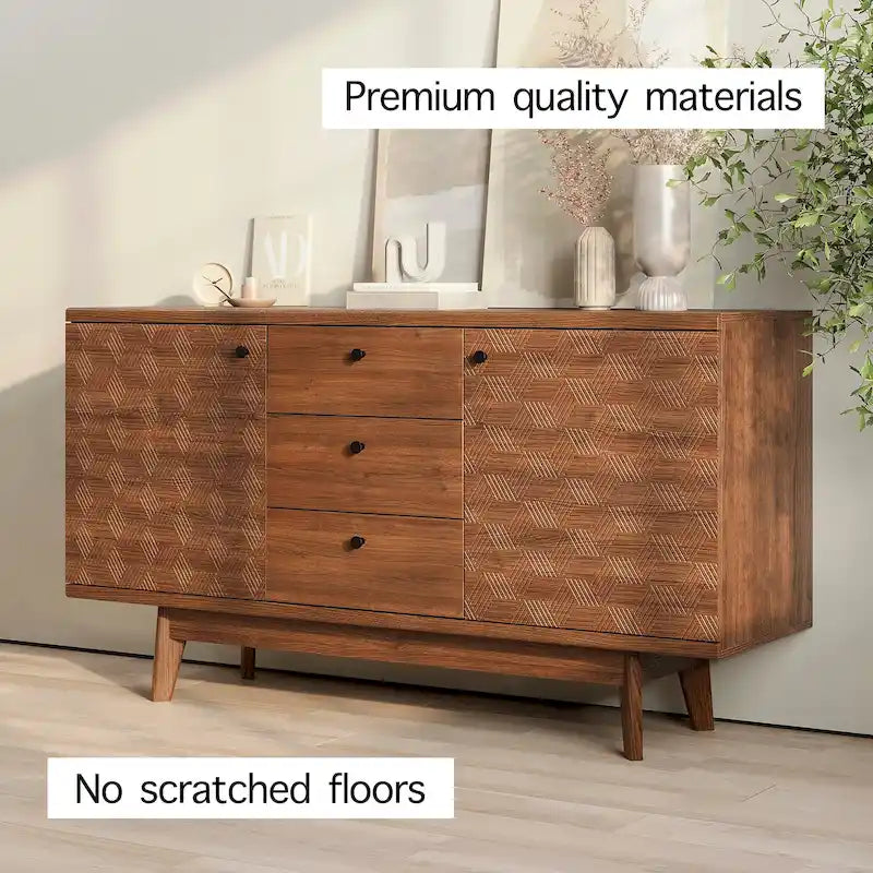 Scandi Sideboard Buffet TV Stand with Drawers and Wooden Legs