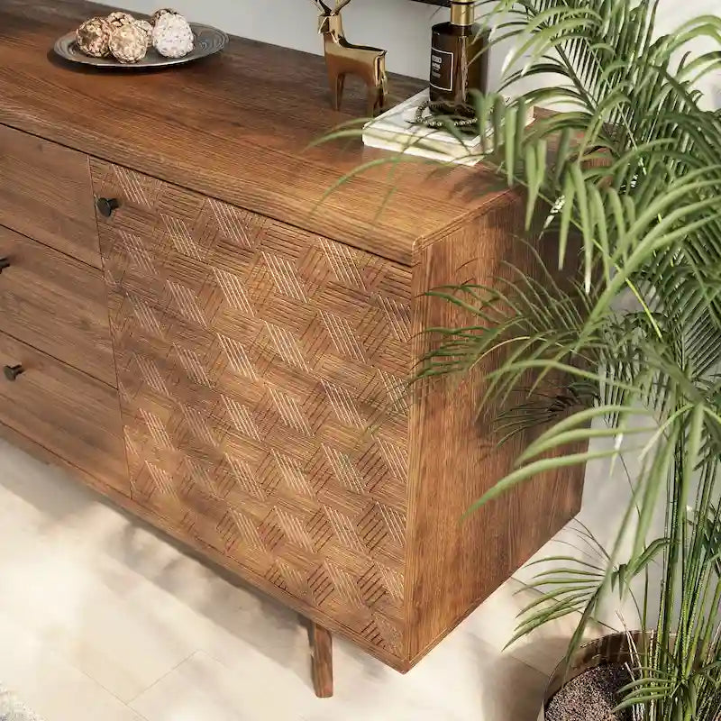 Scandi Sideboard Buffet TV Stand with Drawers and Wooden Legs