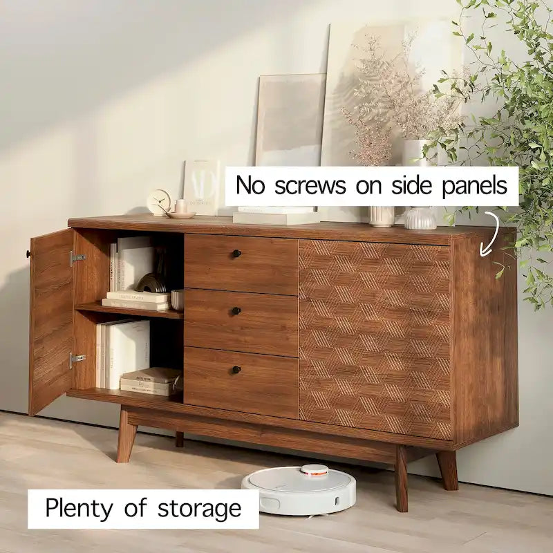 Scandi Sideboard Buffet TV Stand with Drawers and Wooden Legs